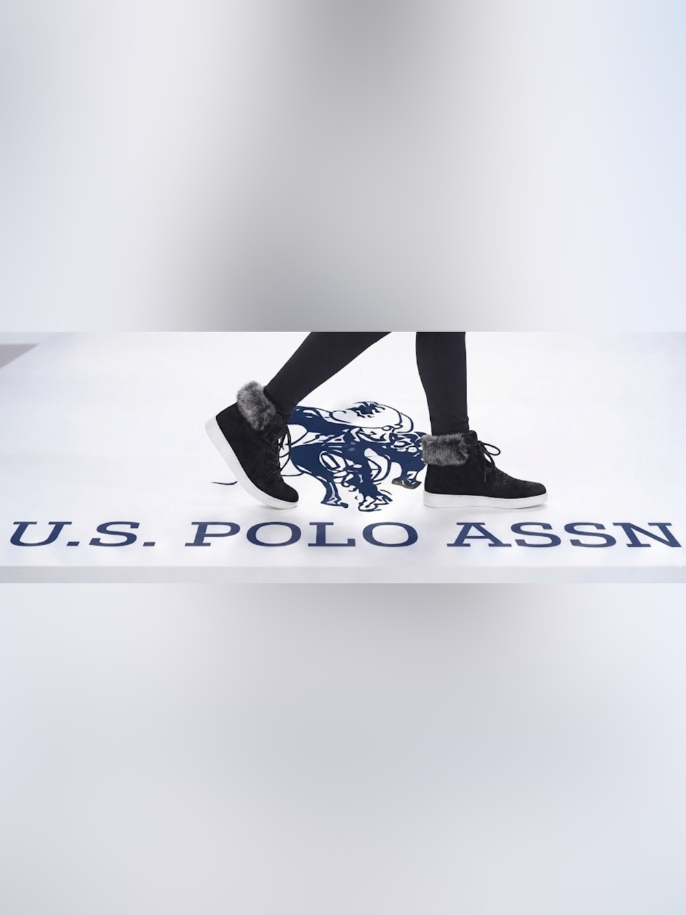 Authentic U.S. Polo Assn. signature designer faux fur sneakers boots display